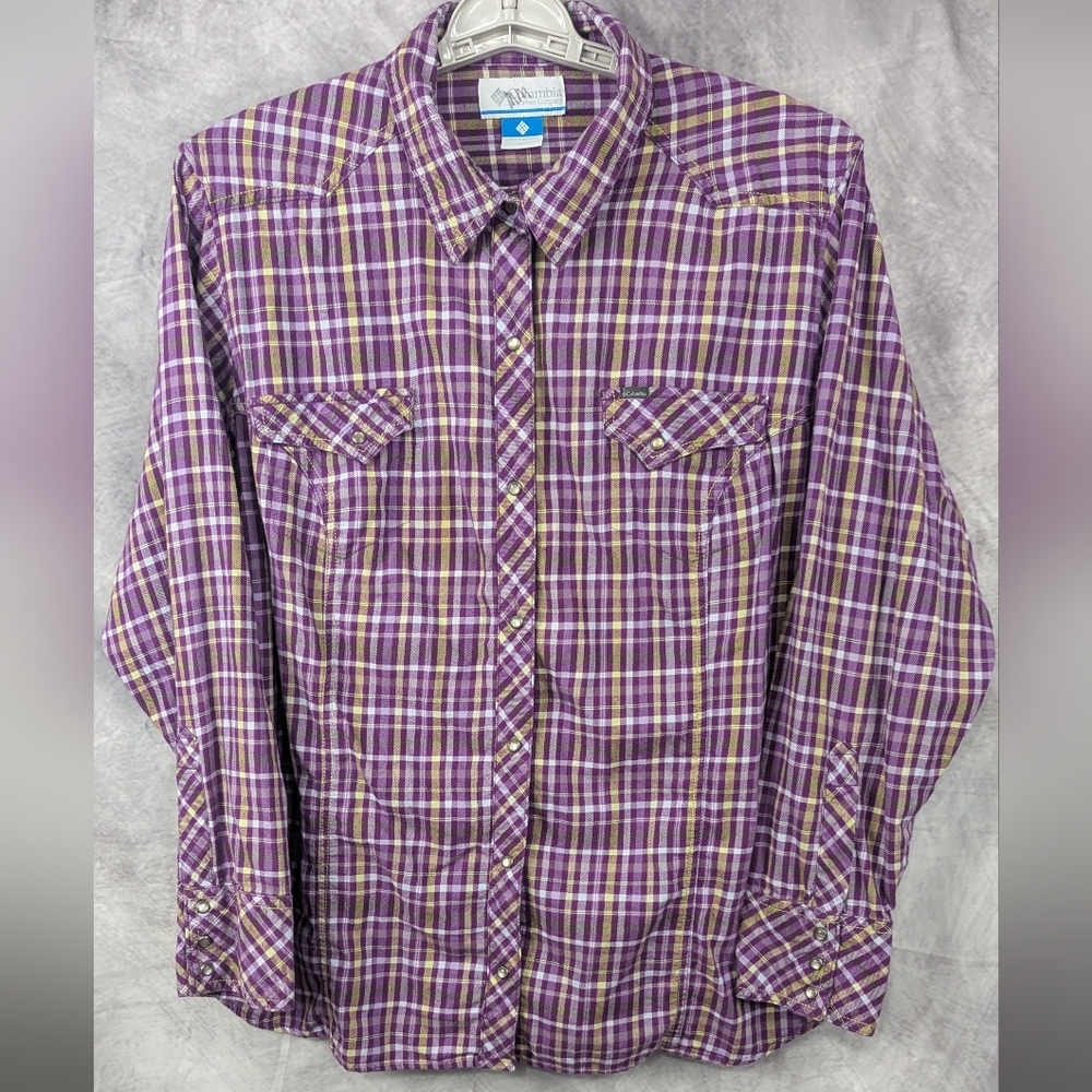 Columbia Size 2X Women's Western Style Pearl Snap Button Down Shirt Plaid